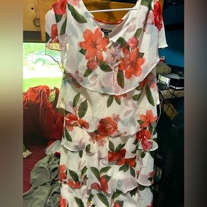 White and Red floral semi formal dress